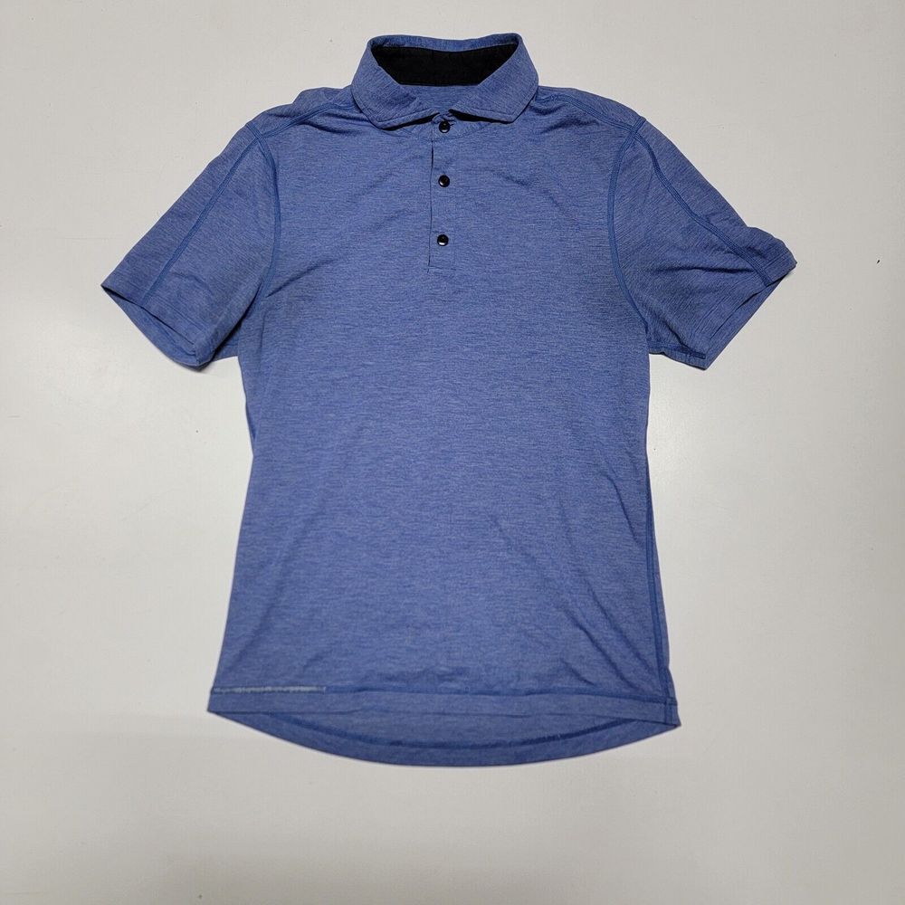 Lululemon Short Sleeve Polo Shirt Heathered Blue Men's Size S Stretch‎ EUC